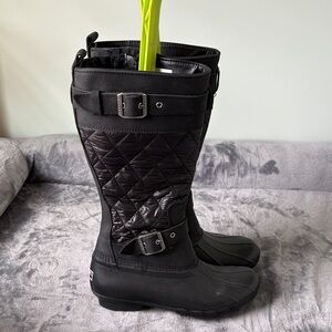 Sperry Black Quilted Waterproof Knee-High Rain Boots